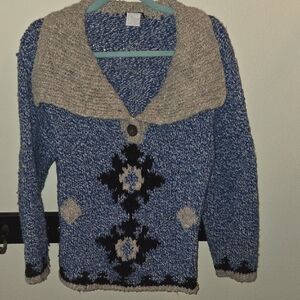 Lorena Antoniazzi Blue and Gray Cardigan with V-Neck